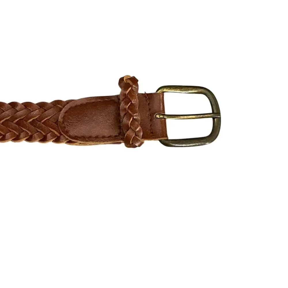Western Brown Leather Braided Woven Brass Buckle Belt Women  L / 34”